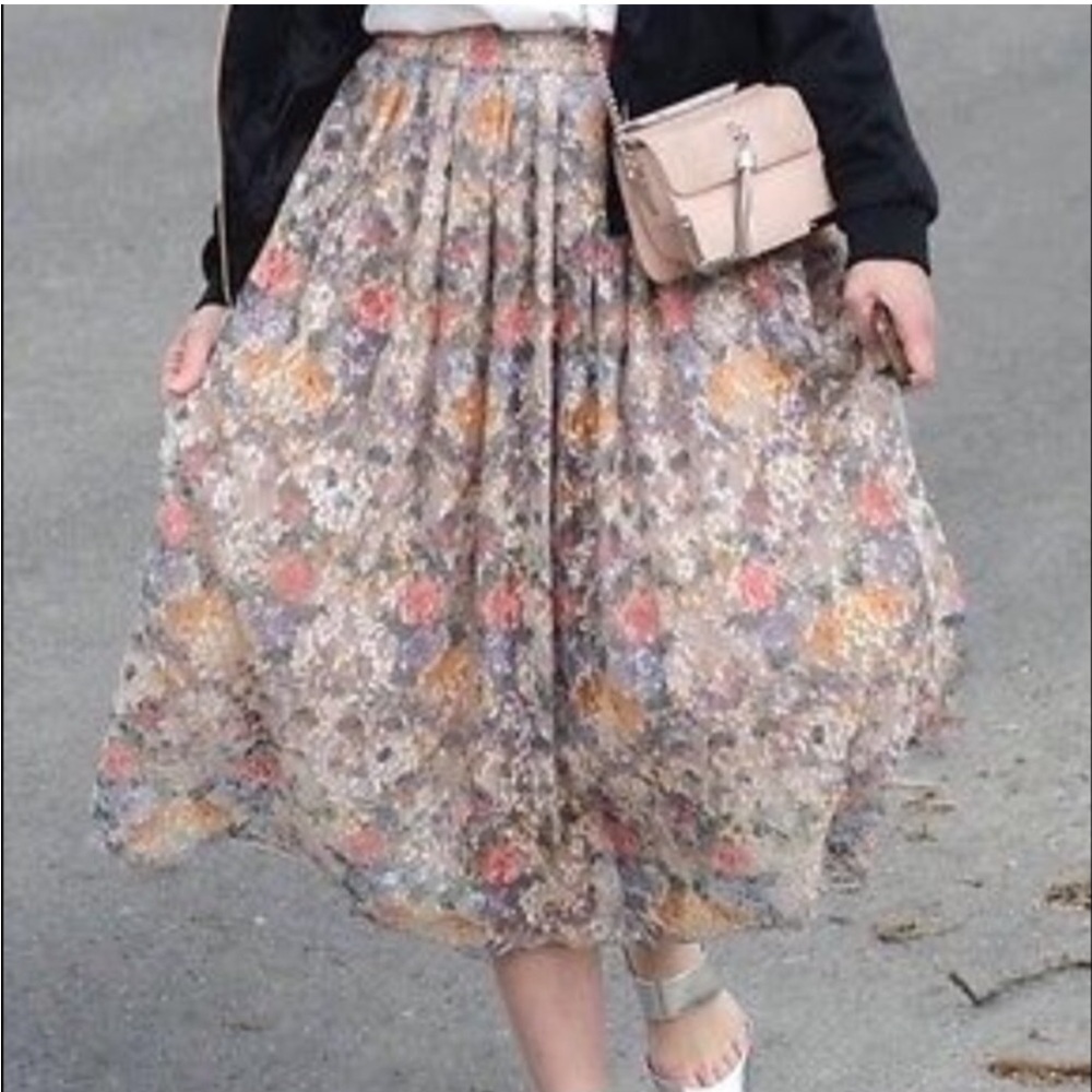 Zara Woman Maxi Skirt Multicolor Floral Lace Boho Lined